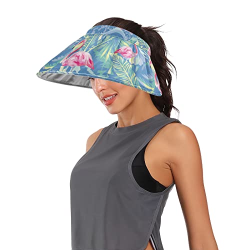 Hussrity Sun Visor Hat For Women Wide Brim Sun Hat Roll-Up Summer Uv Protection Beach Hat Breathable, Tropical Pink Flamingo #TOP4
