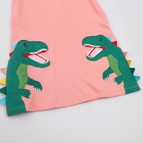 Image of Hongshilian Little Girls Cotton Casual Dress Cartoon Print T-Shirt Short Sleeve Skirt Dresses