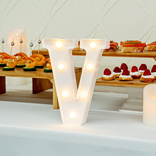 Image of Restaurantware Illumify 6.7 x 1.2 x 8.7 Inch Light Up Letter 1 Durable Marquee LED Light - Letter V Touchproof White Plastic Party Light Keyhole Slot For Parties Weddings Or Special Events