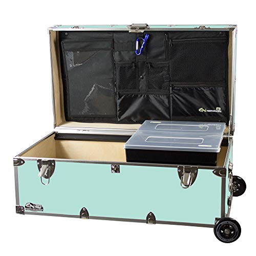 C&N Footlockers - Full-Size Happy Camper Trunk w/Wheels Tray & Lidmate Organizer - #1 Summer Camp Trunk - Made in the USA - Steel Footlocker with Lid Stay - 32 x 18 x 13.5 Inches (Mint)