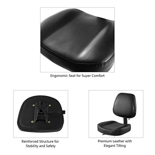 Grace&Grace Rolling Shop Stool Chair With Back Support For Drafting,Work,Studio,Workshop,Office,Rolling Vanity Chair With Wheels (Black, Without Foot Rest) #TOP2