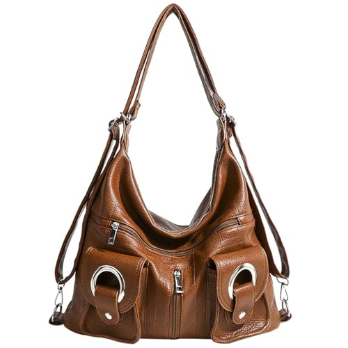 Image of Women's 3-in-1 Convertible Handbag - PU Leather Crossbody Bag, Shoulder Sling & Backpack Purse with Multiple Pockets, Large Capacity Travel & Everyday Fashion Bag (Brown)