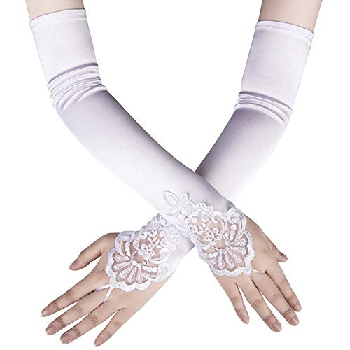 Preisvergleich Produktbild Ruiuzi Long Flapper Abendoper Hochzeiten Satin Handschuhe 1920er Jahre Handschuhe Ellenbogenlänge 15 ' / 21' für Frauen (17.7 Inches-Weiß)