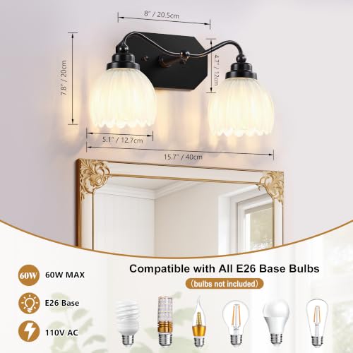 Image of Vintage 2 Light Vanity Lights,Black Matte Antique Finish