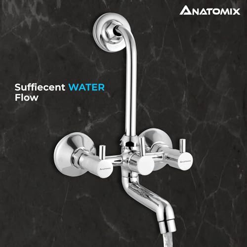 Image of ANATOMIX Oreo Brass Wall Mixer for Bathroom with Stainless Steel 125mm Long L-Bend Provision for Overhead Shower, Chrome Finish (Bath Mixer System)
