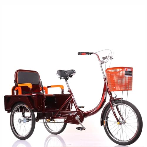 MegLob 2 in 1 Adult Tricycle Bike, 20IN Carbon Steel 3 Wheeled Cruise Trike Bike with Dual Brakes, Three-Wheeled Bicycles Cruise Trike with Adjustable Rear Seat, Single Speed 3 Wheel Bikes,Red