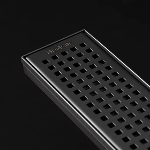 Neodrain 36-Inch Black Linear Shower Drain with Removable Quadrato Pattern Grate,304 Stainless Steel Rectangle Shower Floor Drain, Linear Drain with Leveling Feet,Hair Strainer,Matte Black by Neodrain - Image 6