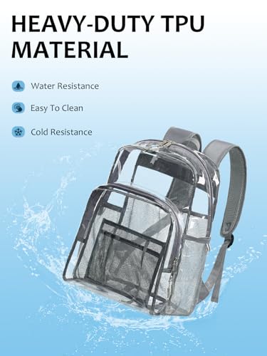 Image of Clear Backpack for School, Heavy Duty Transparent Bookbag | Reinforced Biuld, 0.5mm Thick PVC, Padded Straps, 6 Pockets, Fits Boys /Girls /Adults, for College Work Travel