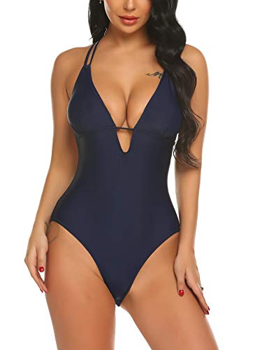 ELOVER One Piece Swimsuits Slimming Monokini Plus Size Bathing Suits Navy Blue XL