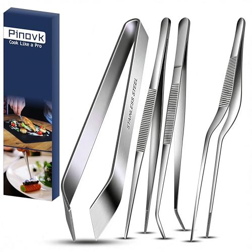 4-Piece Stainless Steel Cooking Tweezers Set