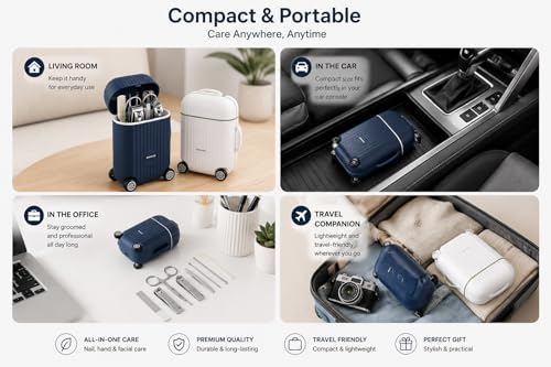 Image of 8-in-1 Manicure Kit - Stainless Steel Nail Clipper Set for Men & Women Mini Suitcase Professional Nail Care On-the-Go, Portable Design for Refined Manicure Experience (Blue)