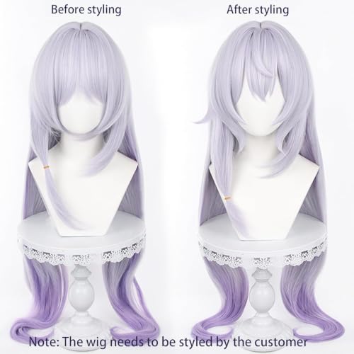 Image of Anime White Gradient Purple Wigs with Bangs Women Long Straight Wig Layered Haircut COS Game Black SwanWigs Halloween,Christmas,Comic con,Game Show,Party