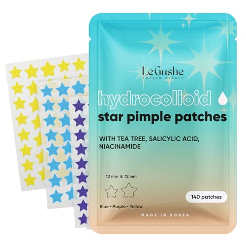 Image of LE GUSHE Star Pimple Patches for Face, Hydrocolloid Acne Patches with Salicylic Acid & Tea Tree Oil, Colorful Star Face Stickers for All Skin Types, Zit Superstar, 140 Pieces