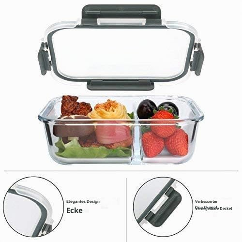 Foto von Glasbehälter für Mahlzeiten, 2 Fächer, Portionskontrolle mit verbessertem Schnappverschluss, für Lebensmittel, Mikrowelle, Backofen, Gefrierschrank und Spülmaschine (4,5 Tassen)