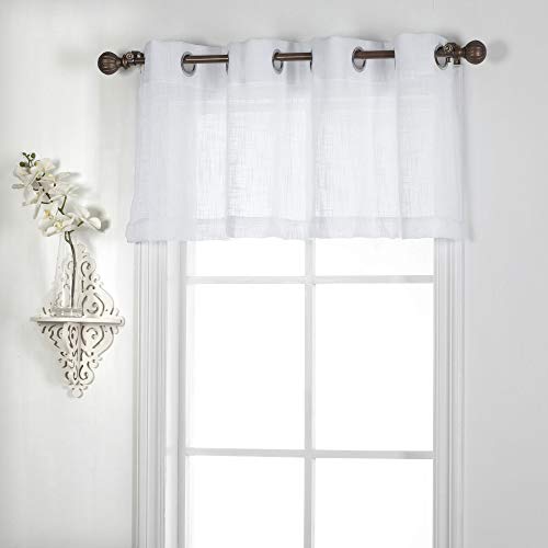 White Window Treatment Valance - Grommet Top Light Filtering Privacy Semi Sheer Short Curtains/Valances for Kitchen/Basement or Any Small Window, 1 Piece (52