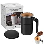 Natwo Self-Stirring Magnetic Coffee Cup with Temp Display, Self Stirring Mug Rechargeable, Smart Mugs for Hot Drinks, Automatic Magnetic Stirring Coffee Mug for Coffee, Milk, Cocoa, 380ml (Black)