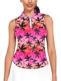 Womens Sleeveless Golf Shirts Half Zip Tennis Shirt Floral Collared Athletic Tops Coconut Trees XL