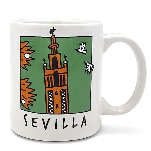 TBOC Tazas Desayuno Porcelana - Tazas Cafe con Leche - Taza para Te - Mug [Giralda] Souvenirs Sevilla Andalucia España - Regalos Originales para Mujer Hombre - Taza Personalizada