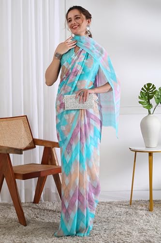 Image of MIRCHI FASHION Women Saree | Chiffon Chevron Zig Zag Printed Office Wear Sari with Blouse