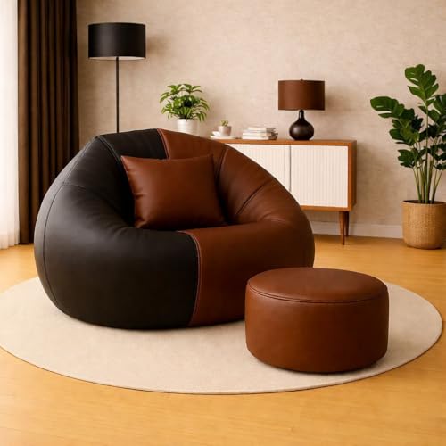 Image of karuto 4XL Tear Drop Bean Bag Cover (Without Beans) (Black-Tan, XXXXL)