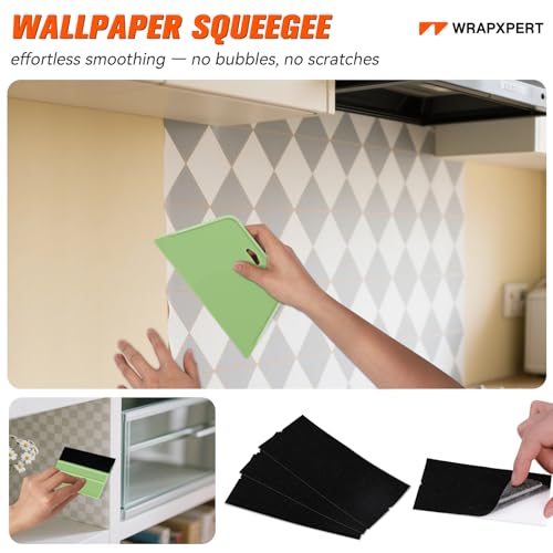 Image of WRAPXPERT Wallpaper Smoothing Tools, Wallpaper Tools for Peel and Stick, with Smoothing Brush, Smoother Squeegees, Wall Paper Kits for Adhesive Contact Paper, Backsplash Tile, Countertop Film Applying