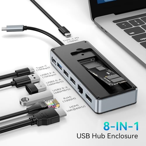 Yottamaster USB C Hub con 4TB M.2 NVMe SSD Enclosure 8 Puertos miniatura 3