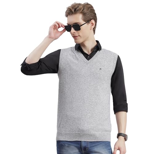 Image of Monte Carlo Off White Solid V Neck Sweater | Warm Woolen Pullover for Men | Soft Comfortable Knitted Winter Wear Sweater for Men's