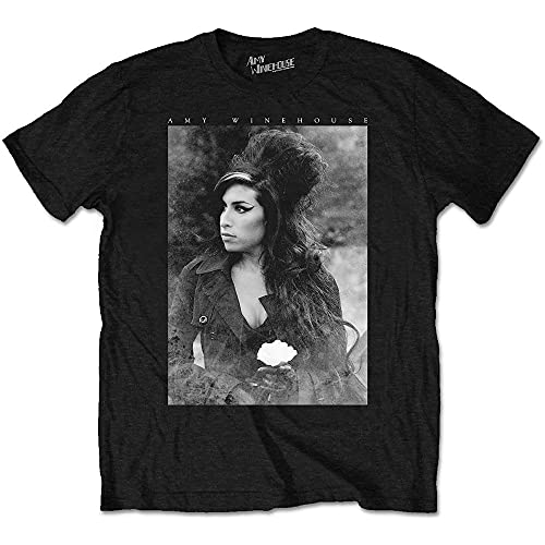 Amy Winehouse Flower Portrait Camiseta, Negro (, XXL para Hombre