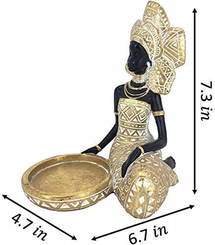 Lescafita African Lady Figurine Candle Holder With African Tribal Totem For Wedding,Church,Holiday Decor-African Decorative Women Statues, Candlestick Holder For Home And Table Decor(754-Gold) #TOP1