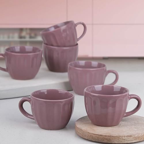 Image of The Earth Store Magenta Frosted Cup Set of 6 for Tea, 150ML Each Microwave and Dishwasher Safe Coffee Cup Ideal for Daily Use & Gifting