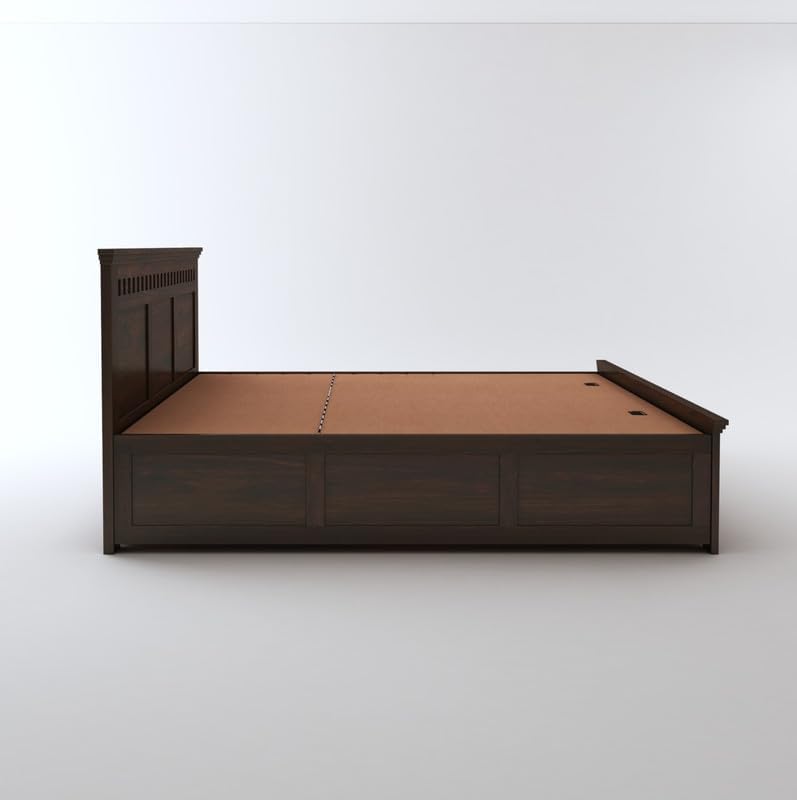 Image of STRATA FURNITURE Sheesham Wood King Size Bed with Hydraulic Storage and Headboard for Living Room Bedroom Home | Wooden Double Bed Cot Palang Furniture (Walnut Finish)