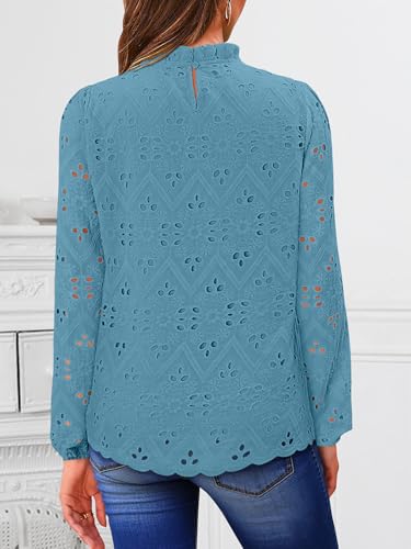 BETTE BOUTIK Womens Lace Tops 2025 Trendy Long Short Sleeve Eyelet Embroidered Dressy Casual Blouse Shirts3