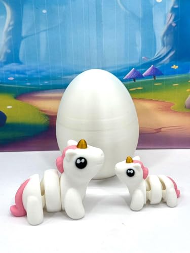 3D Printed Unicorn with Egg, 2 pcs Articulated Pink and White Unicorn, Fidget Mini Animal Gift Idea