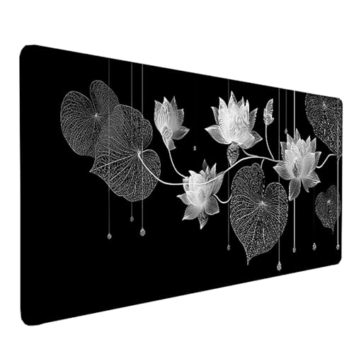 Tapis de souris XXL Lotus 80x30 cm noir avec base caoutchouc antidérapante