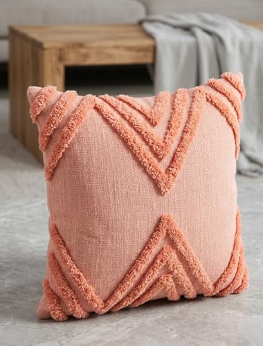 Image of Sofa Cushion Cover Cotton for Living Room Couch Soft Pillow Covers (Peach Double Diamond, 16 x 16 Inch (Pack of 2))