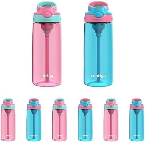 Image of Contigo Aubrey Kids Water Bottle,20oz,Azalea /Jade & Blue Raspberry.Azalea,Spill-Proof Lid,Dishwasher Safe,BPA Free,(Pack of 8)