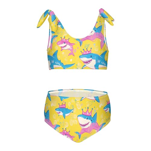Wusikd Sharks Wearing Crowns Girls Swimsuits Two Piece Blue Colors Swimwear Bikini Set for for Girls Size 3T