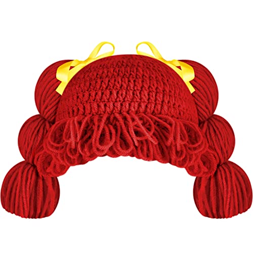 Halloween Cabbage Costume Yarn Wig, Red 1, Loop Pigtails