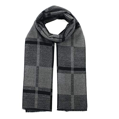 American Trends Mens Winter Warm Cashmere Scarf Plaid Tassel Scarf For Men Soft Long Cotton Scarves Black Grey Square thumb #2