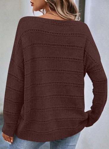 Image of SHEWIN Women's Sweaters Crew Neck Crochet Sweater Lightweight Knit Long Sleeve Tops Shirts Loose Fit Spring 2026