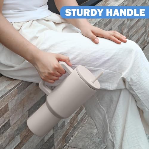 Image of Personalised with Your Name, 1200ml Tumbler with Straw-Handle-Stainless Steel Double Wall Insulated Cup | Leakproof Sipper Mug for Hot-Cold Drinks |Coffee - WaterTumbler (Rose Custom)