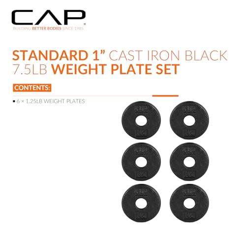Image of CAP Barbell Standard 1-Inch Cast Iron Weight Plates - Singles & Sets | 1.25-50 lbs | Multiple Options