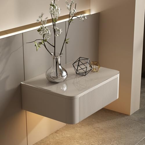 Modern Floating Nightstand with LED Light, Wall-Mounted Bedside Table for Bedroom, Living Room, Office, Compact Storage Solution (50cm/19.7in)