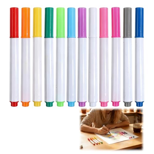Kluz Lot de 12 Feutres Magiques Effaçables à Pointe Fine, Marqueurs pour Tableaux LED et Surfaces Lisses, 12 Couleurs Vives, Stylo Lumineux pour Verre,...