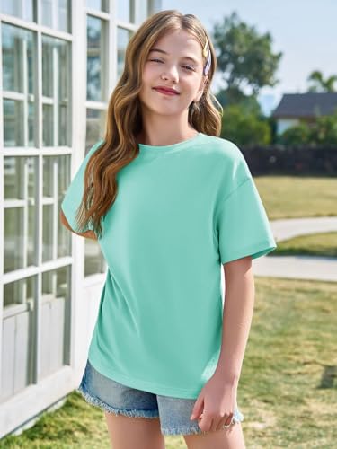Image of Haloumoning Girls Short Sleeve T-Shirts | Kids, Summer,girls shirts,versized t shirts,Girls T-Shirts,Oversized Tops, Casual Crewneck, Basic Tees 5-14Y