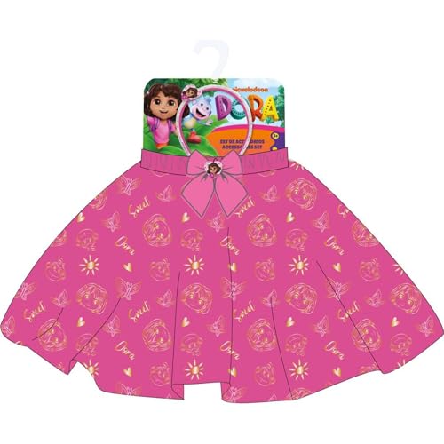 Set de beauté accessoires fantaisie Dora l'exploratrice | Jupe rose avec nœud et bandeau décoratif | Costume pour enfant avec imprimé Dora