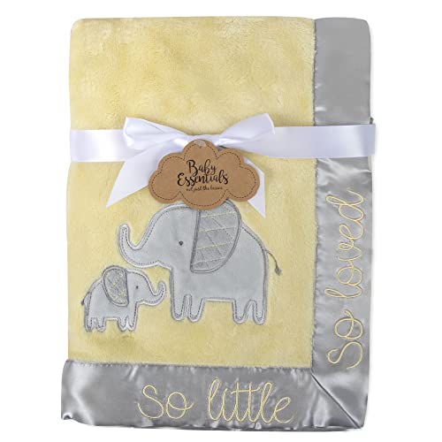 Image of 30x40 Fleece Baby Nursery Blanket with Satin Trim for Boys, Girls, and Unknown Gender Baby (Little Elephant)