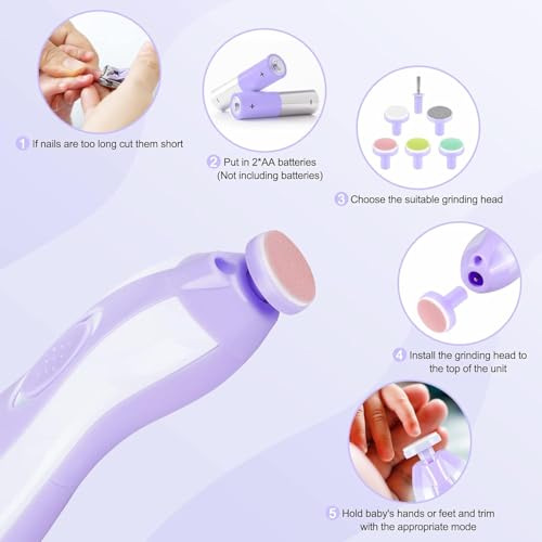 Image of Electric Nail File Drill for Baby No Sharp Claws Hurt, 6 in 1 Safety Cutter Trimmer Clipper for Toes and Fingers (Blue) (Purple-18 in 1)