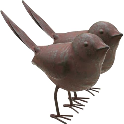 Neletao Decorative Small Cute Songbird Song Bird Statue Figurine Home Décor, 5.5' x 4' x 2', Rust/Brown(2)