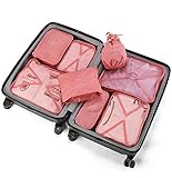 Travel Packing Cubes 8 Pcs Set, Luggage Packing Organizers with Shoe Bag and Toiletry Bag（Pink）